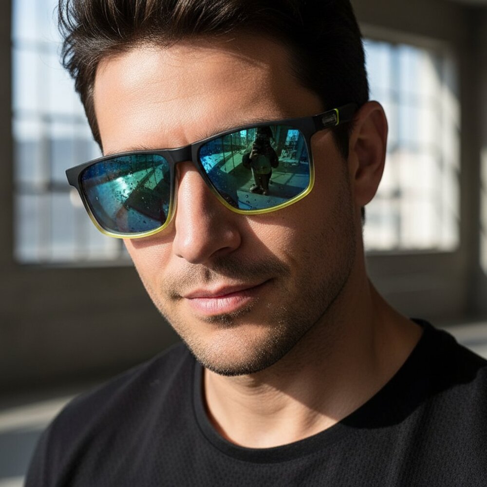 NEW Mens BioHazard Neon Mirrored Retro Iconic Sunglasses Black Yellow NWT